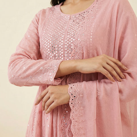 A-line kurta with flared sharara pants Suit - Blush Pink