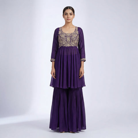 A-line top with flared palazzo pants Suit - Royal Purple