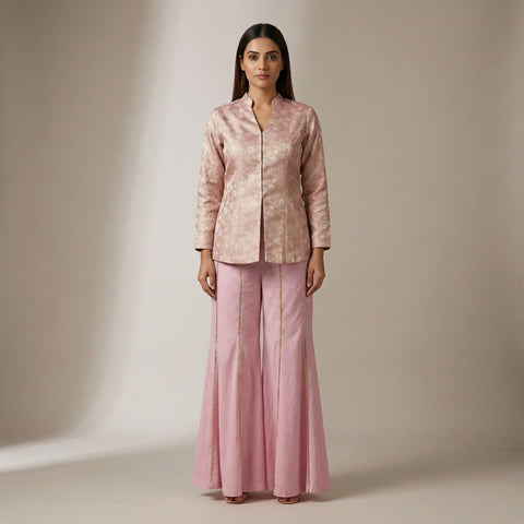 Straight fit top with flared palazzo pants Suit - Mauve Pink