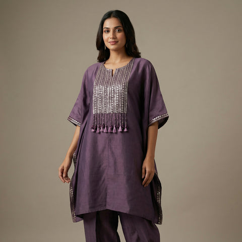 Relaxed, caftan style with straight leg trousers Suit - Dusty Plum
