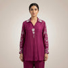 Relaxed fit top with straight leg trousers Suit - Deep Wine Red