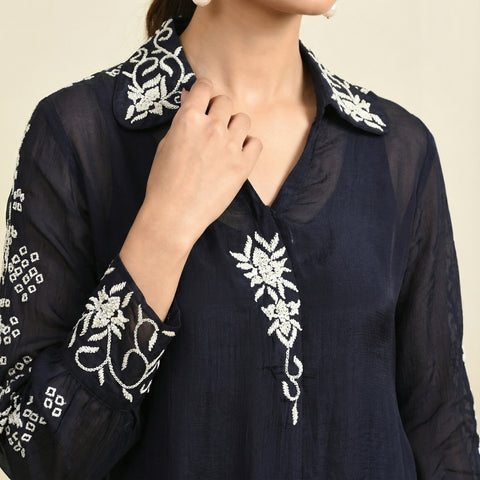 Relaxed fit top with straight leg trousers Suit - Midnight Blue
