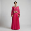 Flowing cape top with A-line skirt Suit - Fuchsia Pink