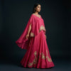 Flowing cape top with A-line skirt Suit - Fuchsia Pink