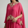 Flowing cape top with A-line skirt Suit - Fuchsia Pink