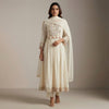 A-line Anarkali with straight-leg pants Suit - Classic Off White