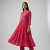 A-line top with straight pants Suit - Fuchsia Pink