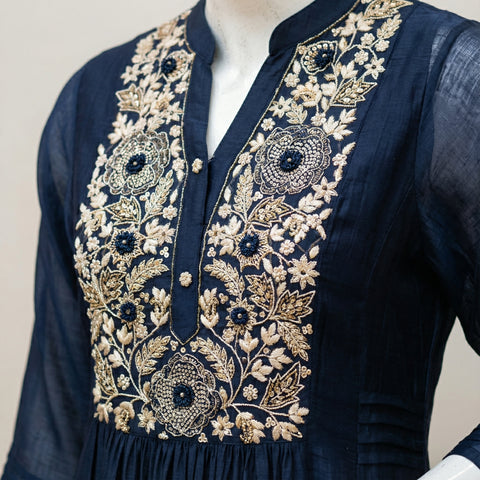 A-line with straight pants Suit - Deep Blue