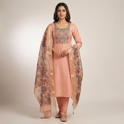 Straight cut kurta with straight pants Suit - Soft Peach