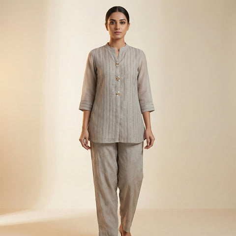 A-line kurta with straight pants Suit - Light Grey