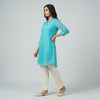 A-line Kurti with straight pants Suit - Ocean Turquoise