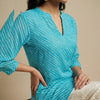 A-line Kurti with straight pants Suit - Ocean Turquoise