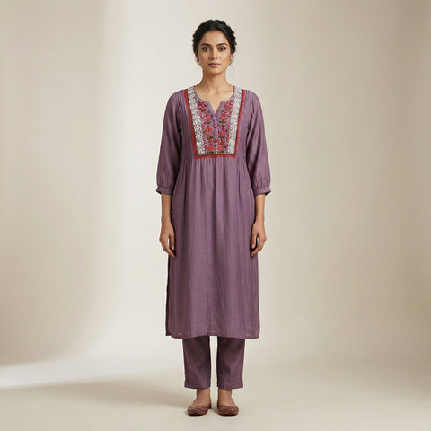 Straight fit kurti with fitted pants Suit - Dusty Lavender