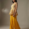 Peplum top with relaxed fit palazzo pants Indo-Western - Golden Yellow