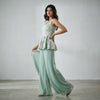 Peplum top with relaxed fit palazzo pants Indo-Western - Mint Green