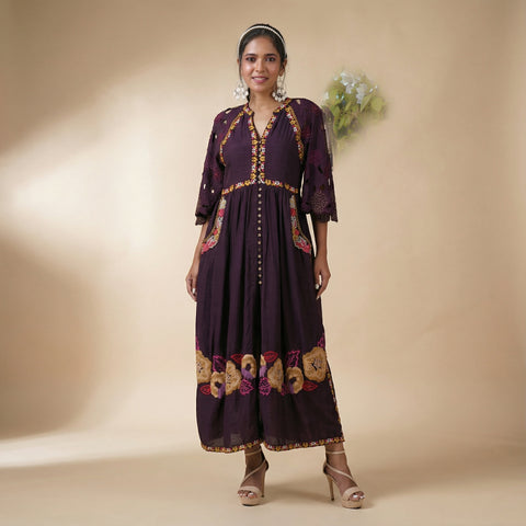 Loose, relaxed fit Indo-Western - Deep Maroon