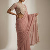 Fitted blouse, draped saree Indo-Western - Dusty Rose