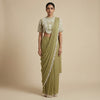 Fitted blouse, draped saree Indo-Western - Olive Green