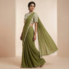 Fitted blouse, draped saree Indo-Western - Olive Green