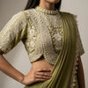 Fitted blouse, draped saree Indo-Western - Olive Green