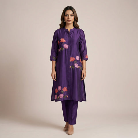 Relaxed fit top with straight leg pants Suit - Regal Purple