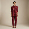 Relaxed fit top with straight leg pants Suit - Rich Wine Red