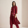 Relaxed fit top with straight leg pants Suit - Rich Wine Red