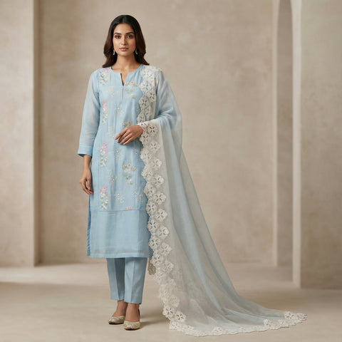 Straight fit Unstitched - Light Turquoise