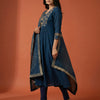 Anarkali Kurti with straight pants Suit - Teal Blue