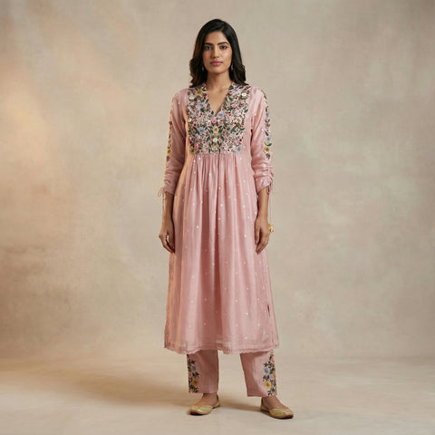 Relaxed fit kurta with straight pants Suit - Dusty Rose