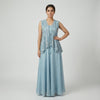 Relaxed fit vest, A-line top, Flowing bottom Suit - Turquoise Blue