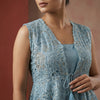 Relaxed fit vest, A-line top, Flowing bottom Suit - Turquoise Blue