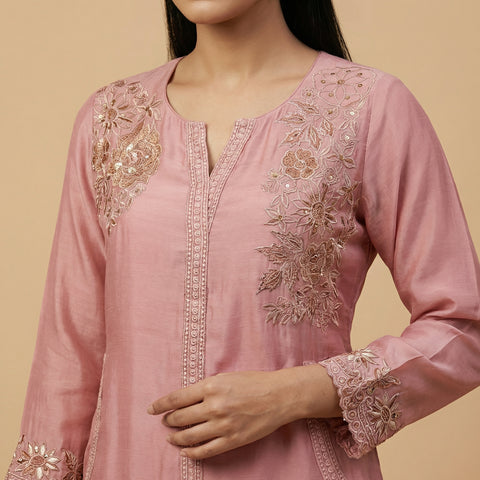 Straight fit kurti with relaxed-fit pants Suit - Blush Pink