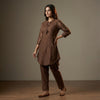 Straight fit top with relaxed fit pants Suit - Deep Chocolate Brown