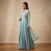 A-line Dress with Straight Cape Suit - Sky Blue