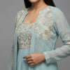 A-line Dress with Straight Cape Suit - Sky Blue