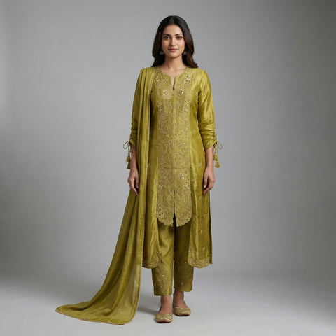 Straight fit kurti with straight pants Suit - Olive Green