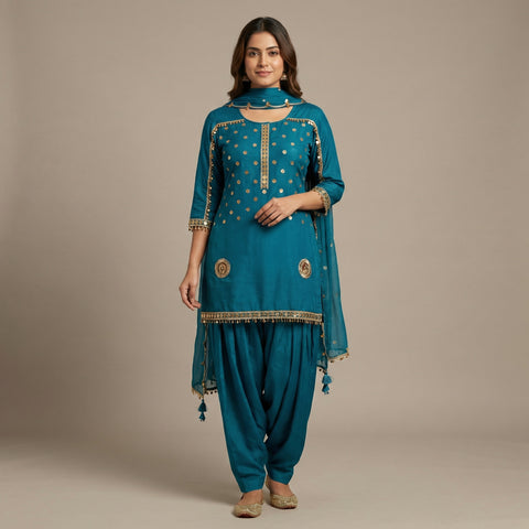 Straight fit top with relaxed fit pants Suit - Teal Blue