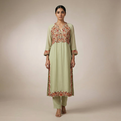 Straight fit kurti, straight fit pants Suit - Pale Green