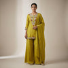 Straight-cut top with flared palazzo pants Suit - Olive Green