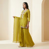 Straight-cut top with flared palazzo pants Suit - Olive Green