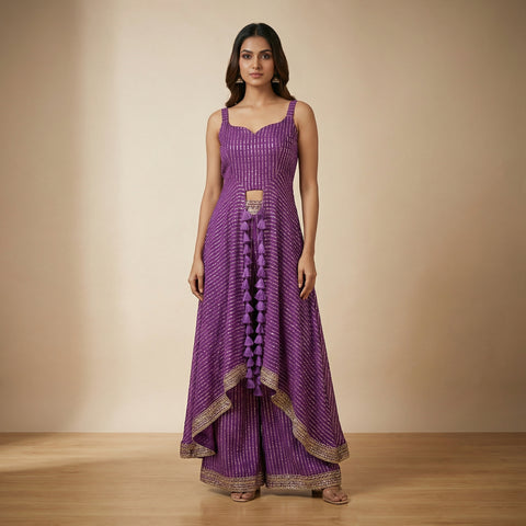 A-line top with flared layered bottom Suit - Radiant Purple
