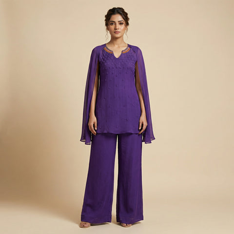Relaxed fit top with straight pants Suit - Deep Violet