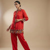 Relaxed fit top with straight leg pants Suit - Scarlet Red