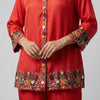 Relaxed fit top with straight leg pants Suit - Scarlet Red