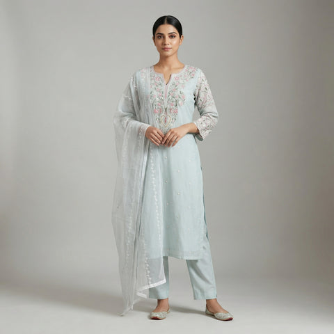 Straight fit kurta with straight pants Suit - Soft Turquoise