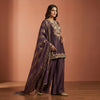 Straight fit kurti with three-quarter sleeves, paired with straight-leg pants. Suit - Plum Purple