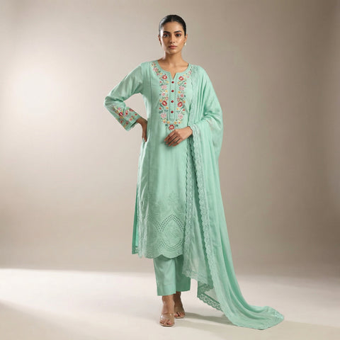 Straight cut kurta with straight pants Suit - Pastel Green