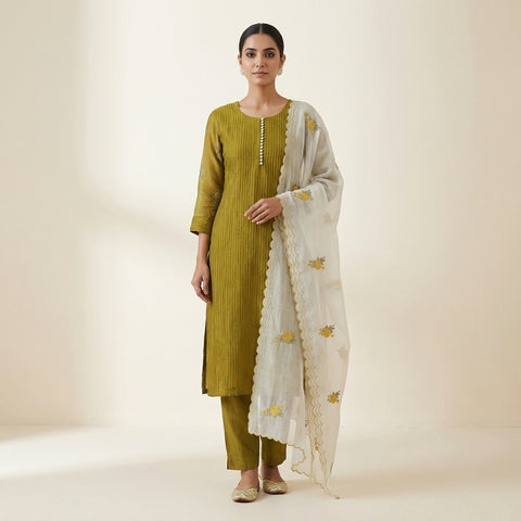 Straight, Slim-fit pants Suit - Olive Green