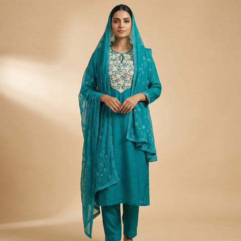 Straight fit kurta with tailored pants Suit - Olive Green